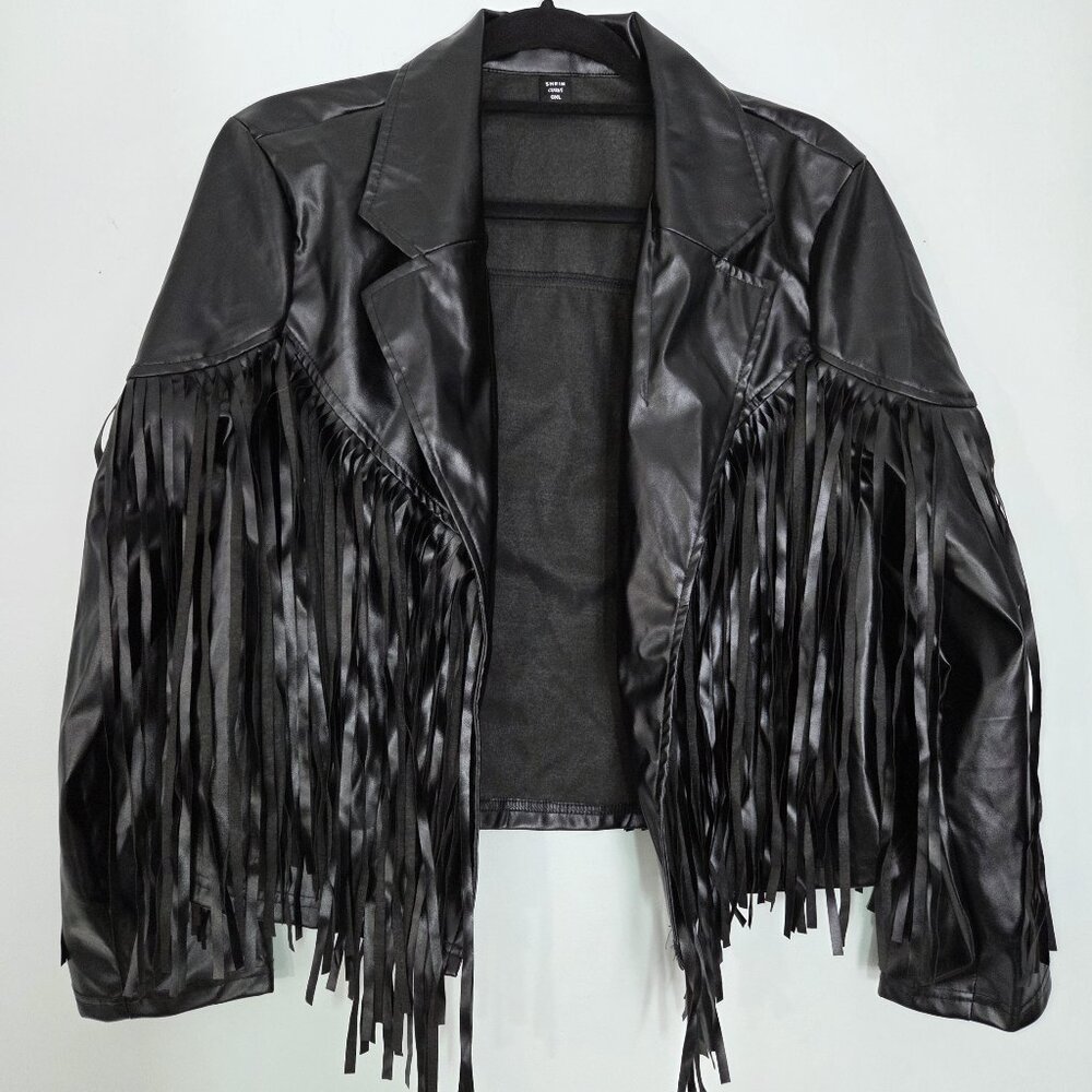 NWOT Shein Faux Leather Fringe Cropped Jacket Size Curve OXL
